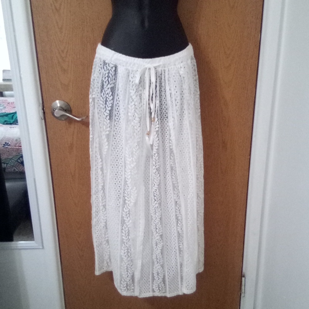 Spiaggia Dolce Crochet Knit White Skirt Size L Boho Beach Midi